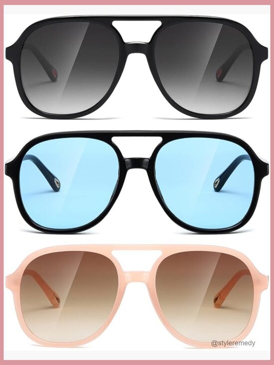 Retro Square Aviator Sunglasses Vintage Double Bridge UV Protection main image 7